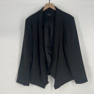 Quince Blazer Jacket Womens Large Black Stretch Open Front High Low Hem